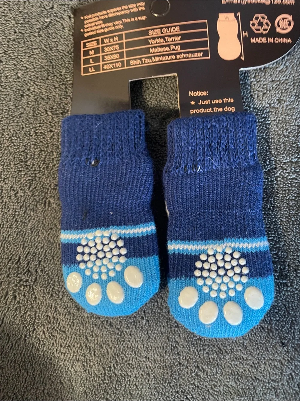 Blue Non-Skid Dog Socks with Bone Design - M